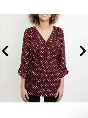 Motherhood Maternity Burgundy Polka Dot V Neck Blouse